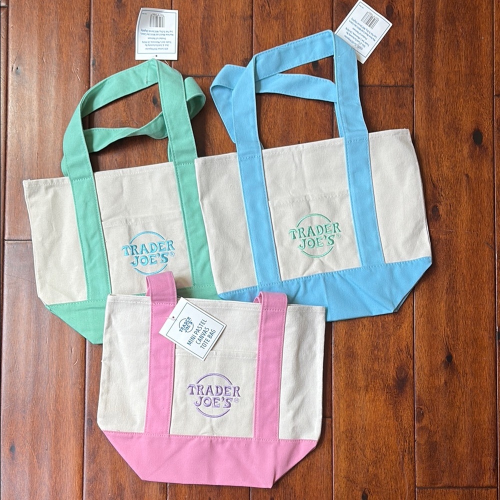NWT Trader Joe’s Limited Edition mini Canvas Tote Bag - Green,or Pink